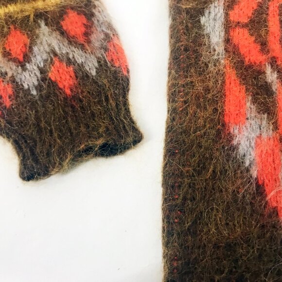 Vintage 60s Mohair Sweater MCM Sothwestern design Wool Knit Intarsia Mockneck Pu - Picture 3 of 6